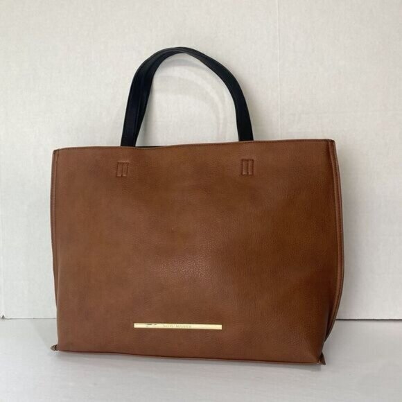 Steve Madden Brown Tote Double Handled Inside Zipper Pocket 2 Open Pockets Large - Picture 13 of 14